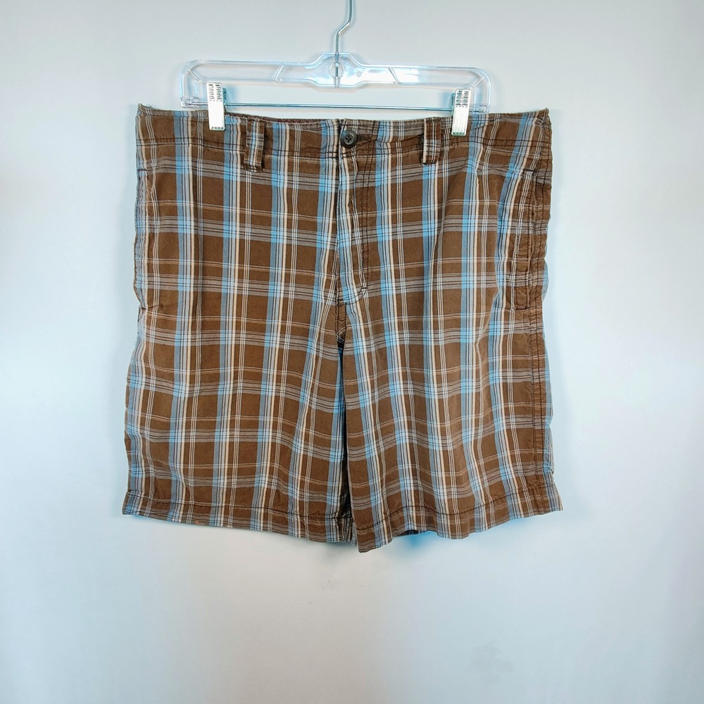 Mossimo Supply Co Men's Brown Blue Beige Plaid Cotton Shorts Size 36